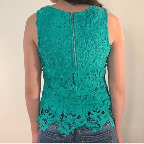 Soieblu - Jade Color Cut Out Lace Overlay Tank Top - Picture 2 of 6